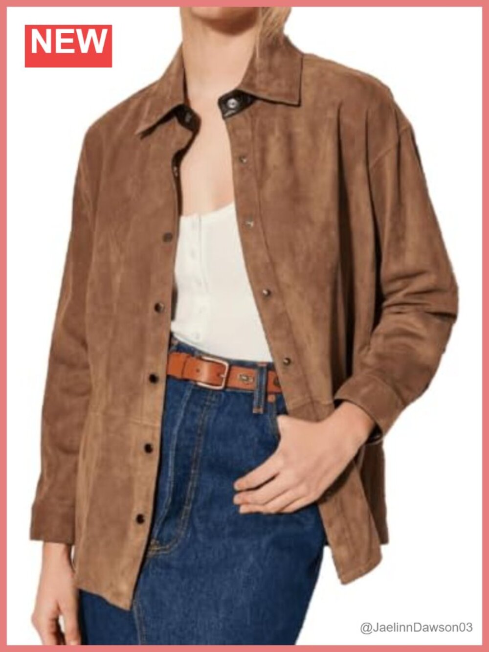 Real Suede Leather Shirt Snap Button Down Long Sleeve Casual Shacket